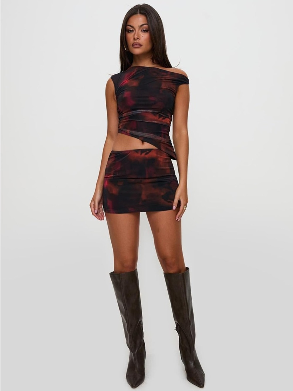 Princess Polly Maribella Red Black Coord Mini Skirt Set Size 4 NWT